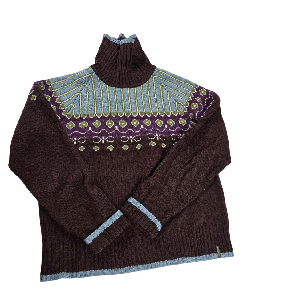 Columbia Womens Brown Fair Isle‎ Turtleneck Sweater AL2596 Cotton Wool Blend M
